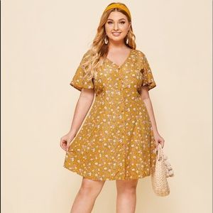 Flutter Sleeve Button Front Ditsy Floral Dress